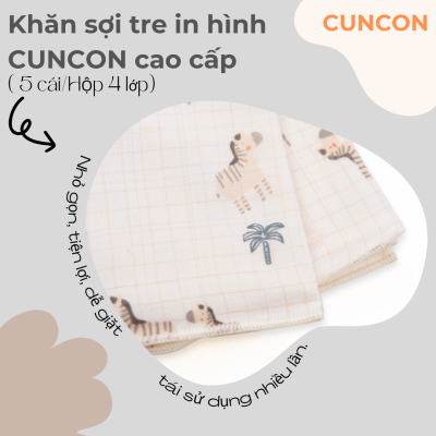 Khăn sữa sợi tre cao cấp CUNCON, (5 cái/hộp)