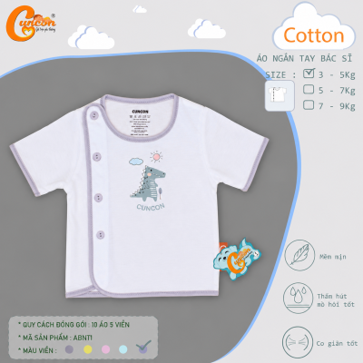 Áo sơ sinh cài bác sỹ tay ngắn CUNCON (Nhiều họa tiết)